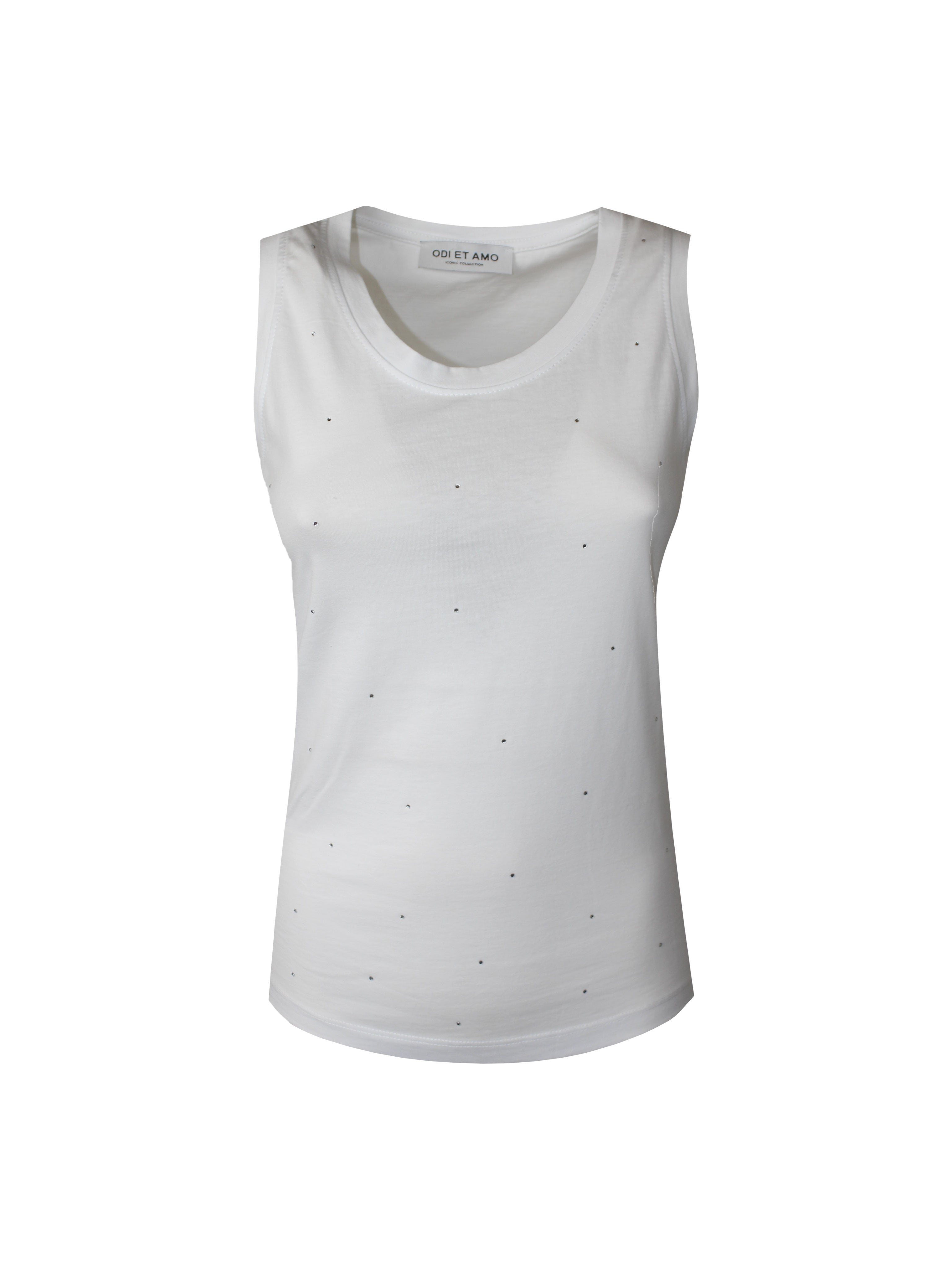 CANOTTA IBIZA NORMAL FIT IN COTONE CON STRASS ED ETICHETTA