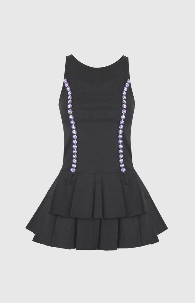 ABITO CORTO IN COTONE GONNA PLISSE' STRASS E CORPETTO