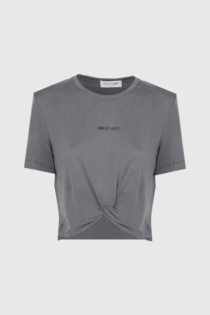 SHORT SLEEVELESS COTTON AND MODAL T-SHIRT WITH KNOT