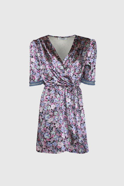 ABITO CORTO A PORTAFOGLIO CON INSERTI JEANS E STRASS