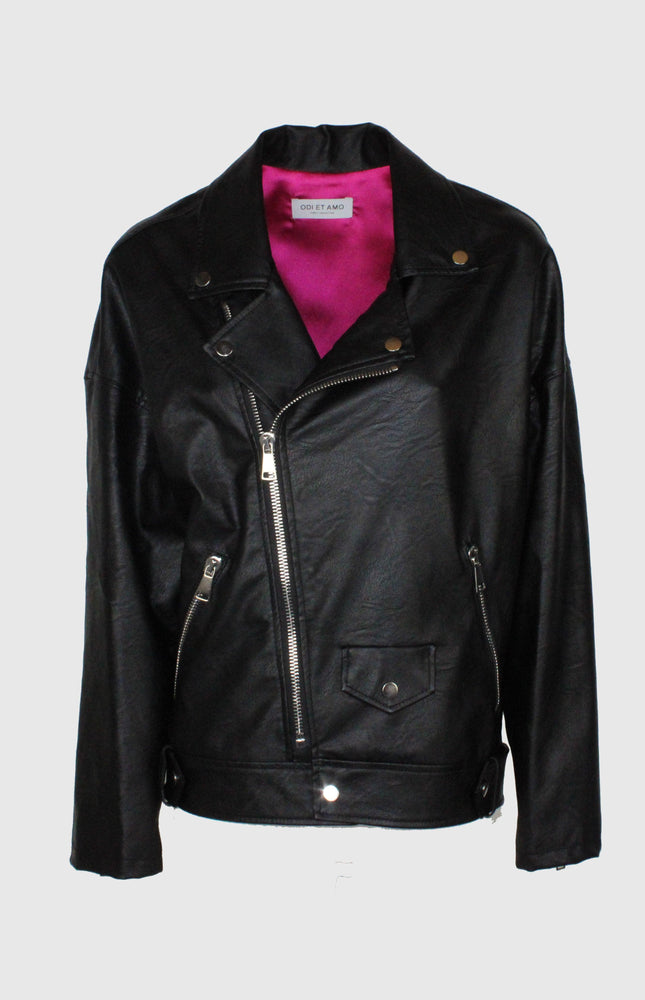 BIKER NERO IN ECOPELLE OVERSIZE FODERATO CON TASCHE