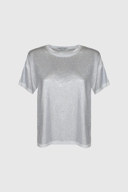 T‐SHIRT SMANICATA IN COTONE FULL STRASS