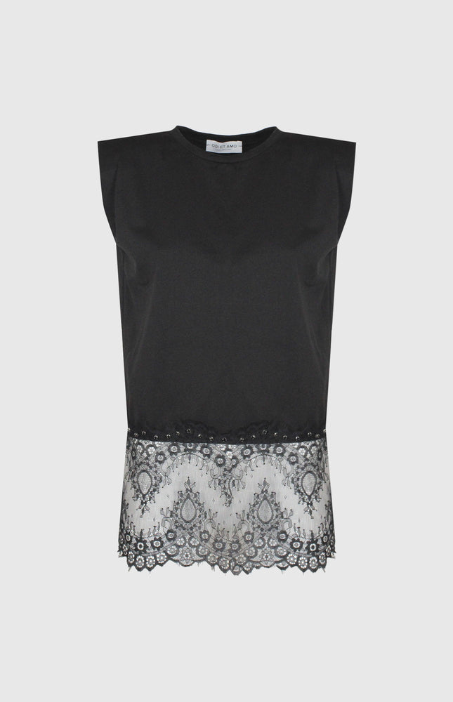 T-SHIRT SMANICATO INSERTO PIZZO