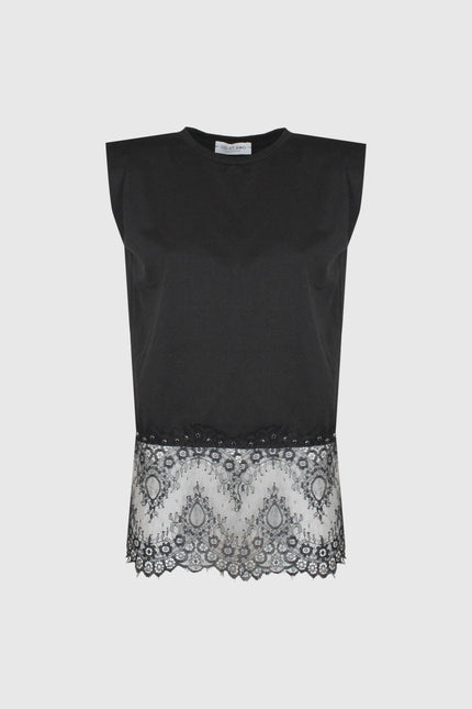 T-SHIRT SMANICATO INSERTO PIZZO