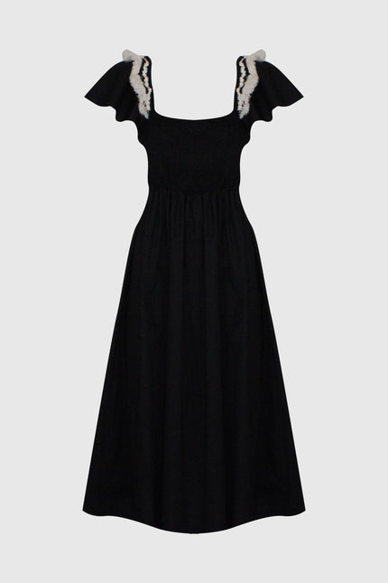 ABITO MIDI  COTONE INSERTO FRANGIA