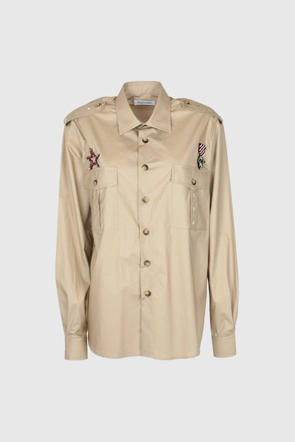 CAMICIA SAFARI MILITARE APPLICAZIONE STELLE E PATCH IN COTONE