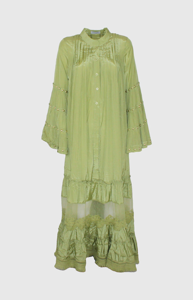 ABITO MIDI CHEMISIER CON DETTAGLI IN PIZZO E FIOCCO