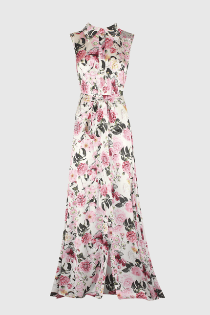 ABITO LUNGO CHEMISIER GONNA A RUOTA STAMPATO IN VISCOSA CON FUSCIACCA E BOTTONI