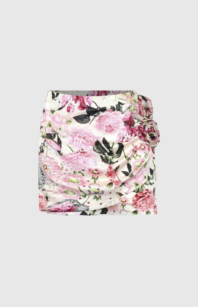 ROSE AND CRYSTAL PRINT PENCIL MINI SKIRT