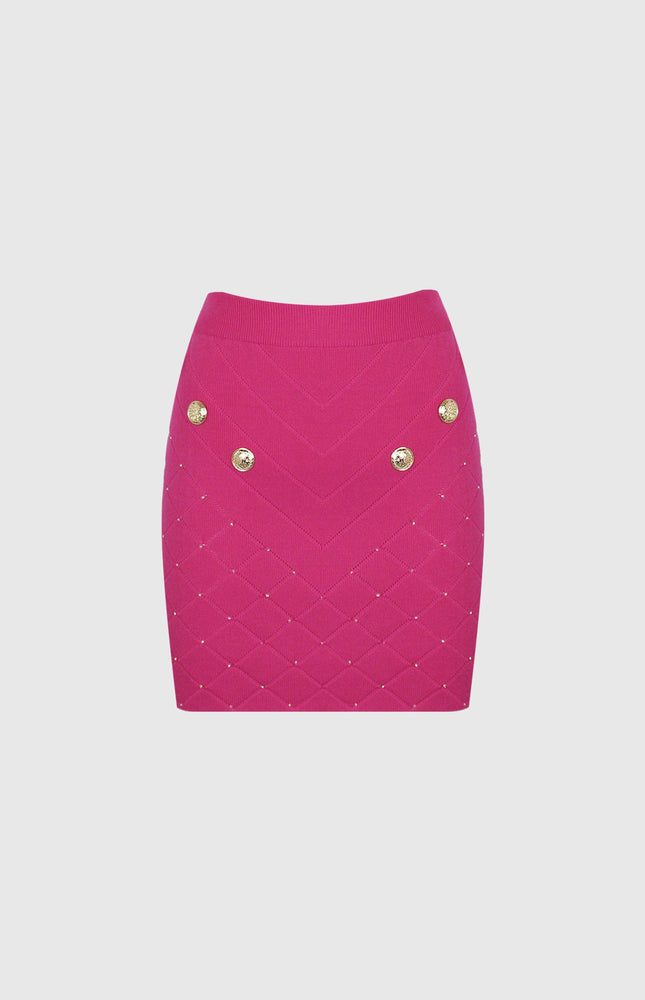 FUCHSIA KNITTED SKIRT WITH AURORA BOREALIS RHINESTONE CRYSTALS