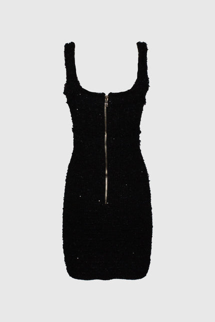 ABITO TUBINO CORTO SMANICATO IN TWEED CON COLLO SQUADRATO