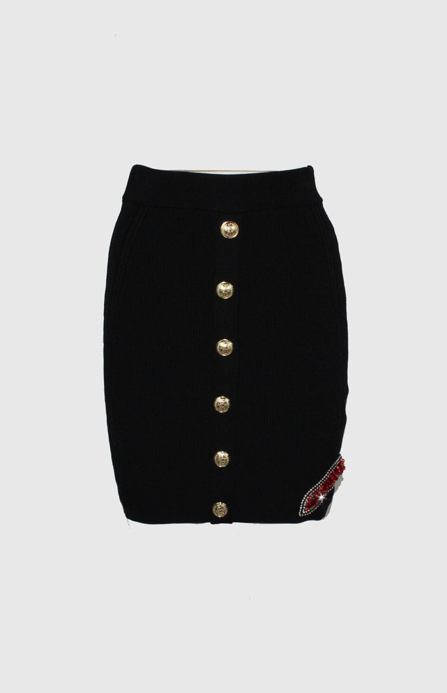 BLACK KNITTED PENCIL SKIRT WITH TWINS SNAKE