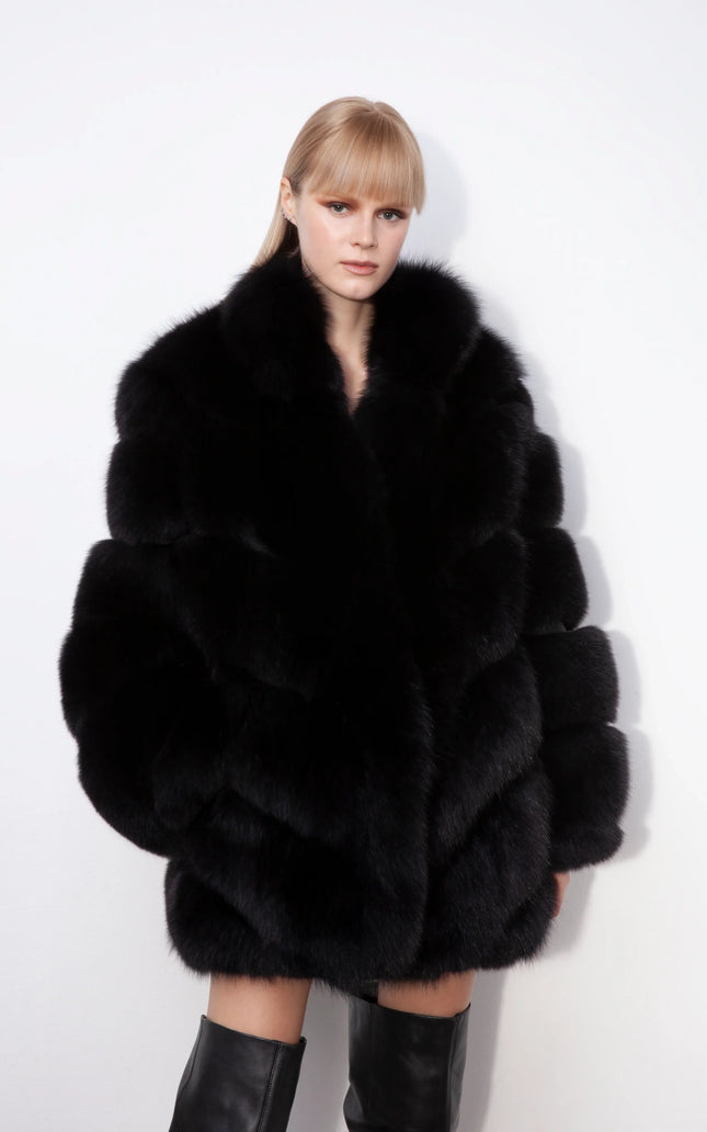 OVERSIZED FIT PREMIUM FOX FUR COAT WITH POCKETS