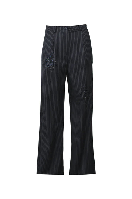 PANTAPALAZZO GESSATO SARTORIALE DRITTO CON APPLICAZIONI STRASS