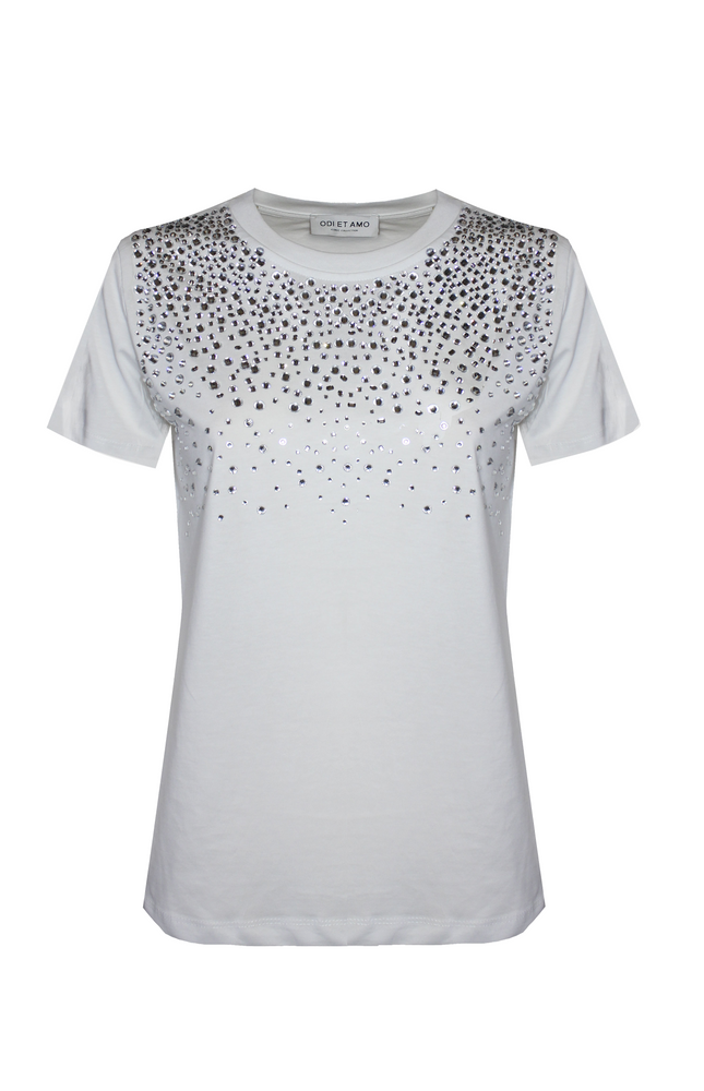 SHORT-SLEEVE T-SHIRT WITH RHINESTONE APPLICATIONS