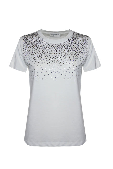 SHORT-SLEEVE T-SHIRT WITH RHINESTONE APPLICATIONS