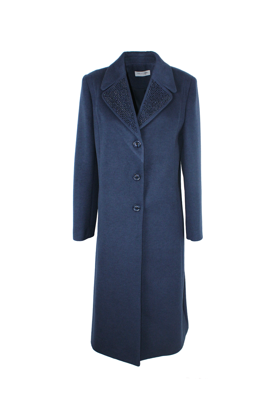 CAPPOTTO LUNGO MONOPETTO CON CRISTALLI SUL REVER