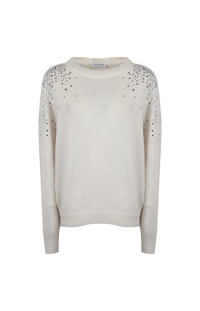 PULL‐OVER RELAXED MANICA LUNGA CON CRISTALLI