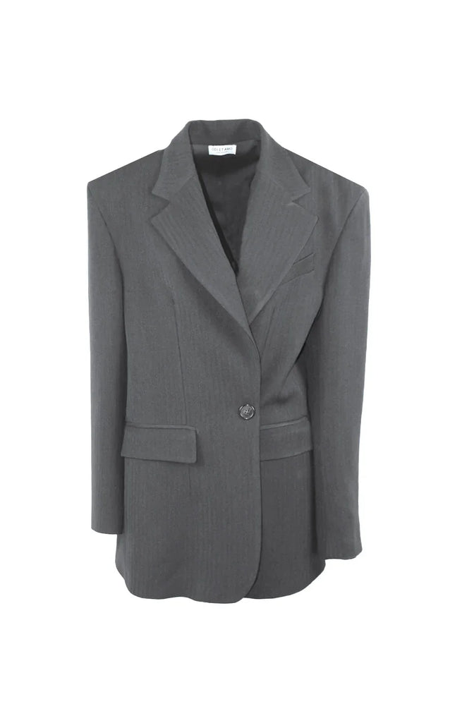 Women's grey single-breasted blazer with notch lapels and front pockets