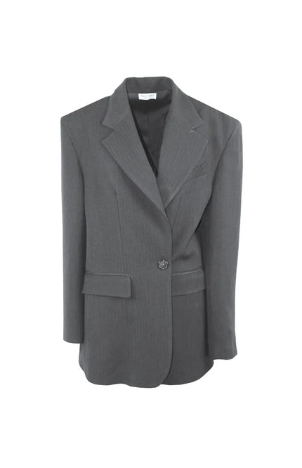 Women's grey single-breasted blazer with notch lapels and front pockets