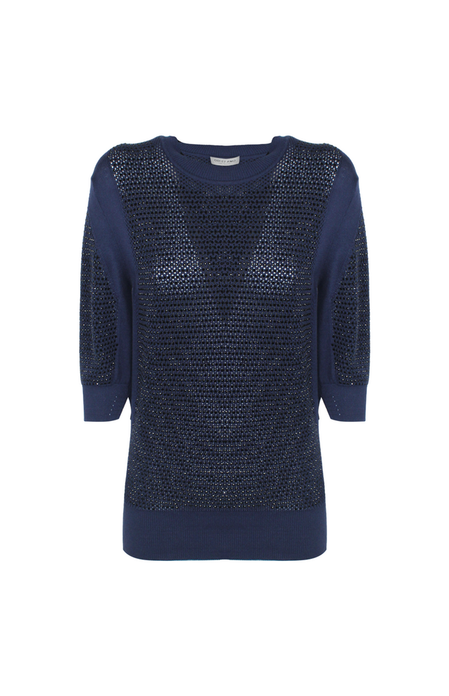 PULL‐OVER IN COTONE FULL STRASS CON CRISTALLI E MANICA 3/4