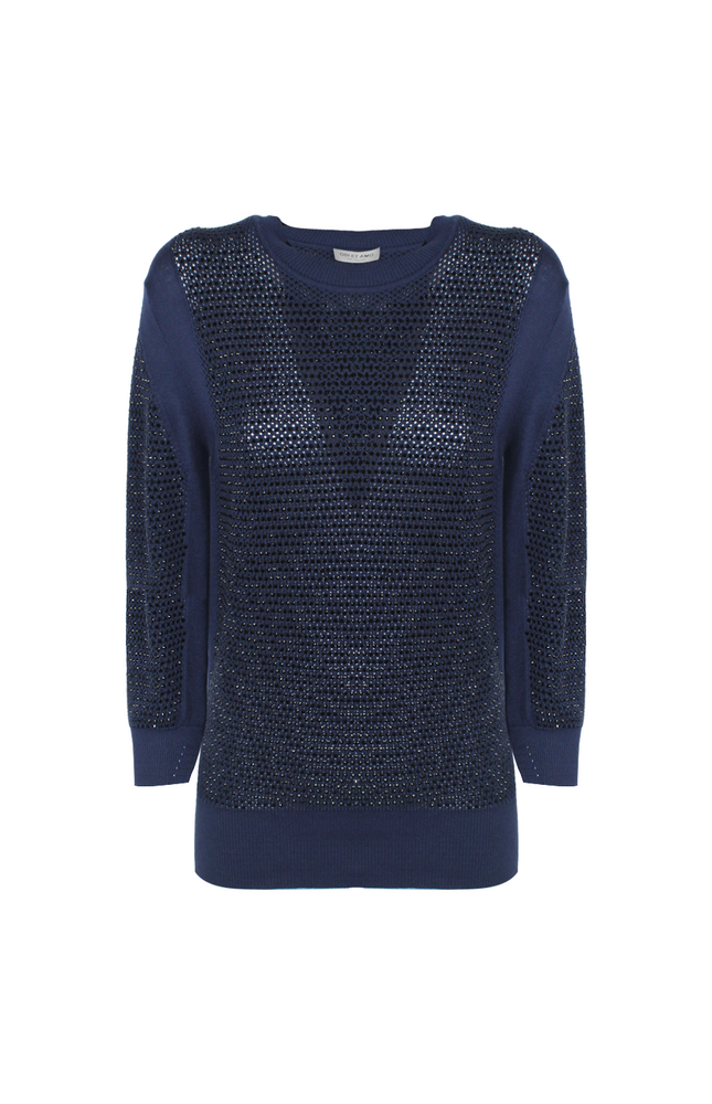 PULL‐OVER IN COTONE FULL STRASS CON CRISTALLI E MANICA LUNGA