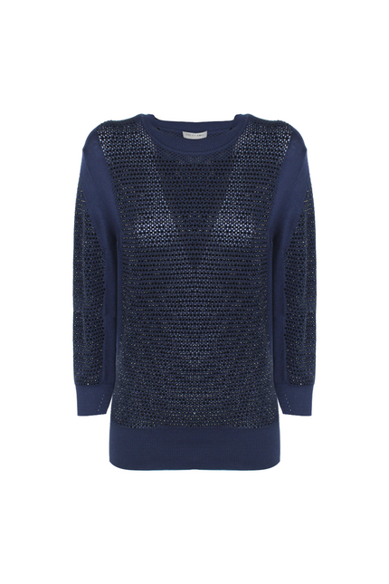 PULL‐OVER IN COTONE FULL STRASS CON CRISTALLI E MANICA LUNGA