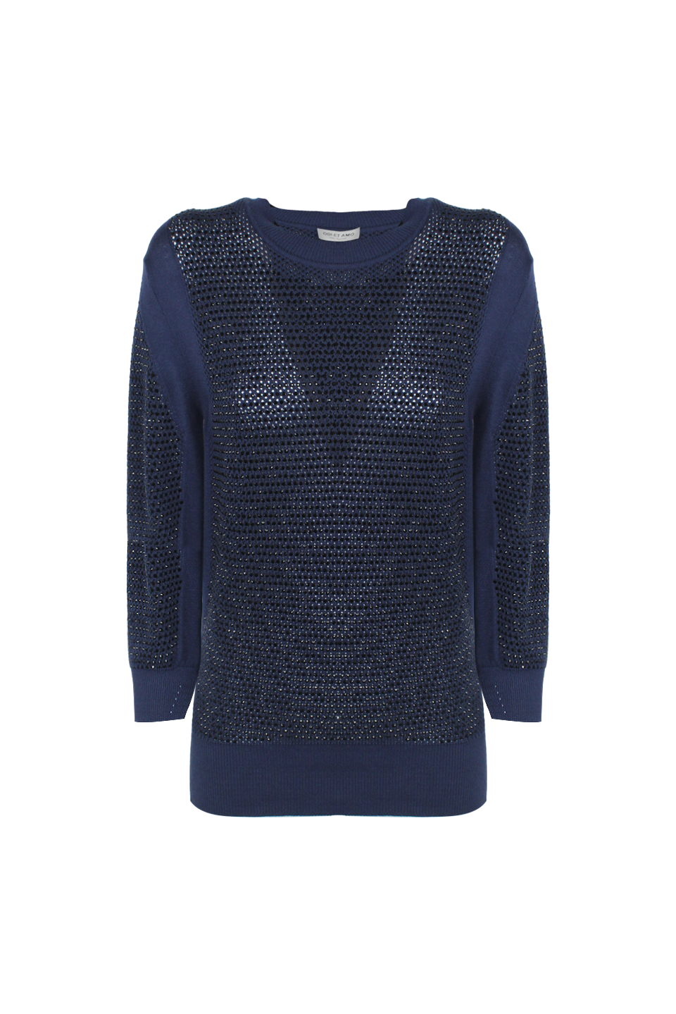 PULL‐OVER IN COTONE FULL STRASS CON CRISTALLI E MANICA 3/4