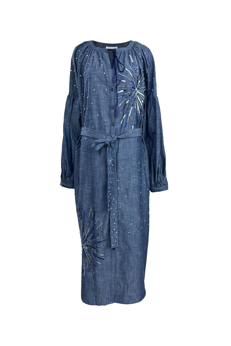 ABITO CAFTANO DENIM RICAMATO MANO