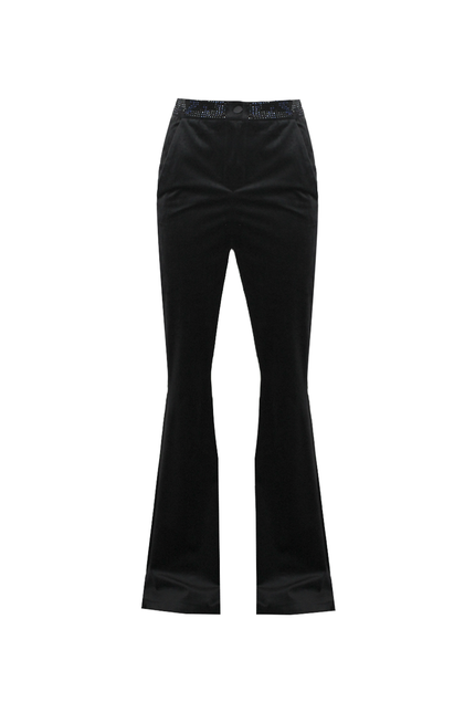 VELVET FLARED TROUSERS WITH CRYSTALS ON THE WAISTBAND
