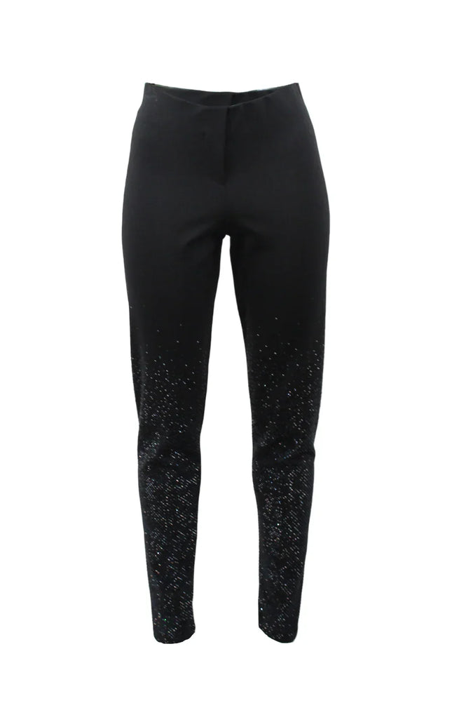 Black women's skinny pants with glitter detail on lower legs, elegant Italian fashion