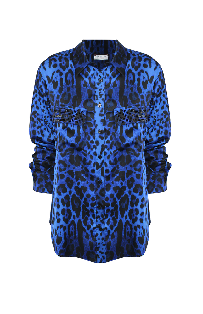 RHINESTONE SHIRT WITH COLLAR AND RHINESTONE POCKETS