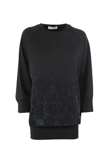 SWEATSHIRT DRESS WITH RHINESTONE APPLICATION AND 3/4 SLEEVES