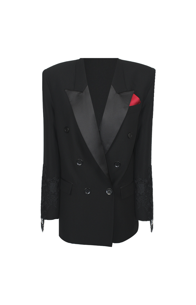 BLAZER DOPPIOPETTO SARTORIALE CON INSERTI IN PIZZO