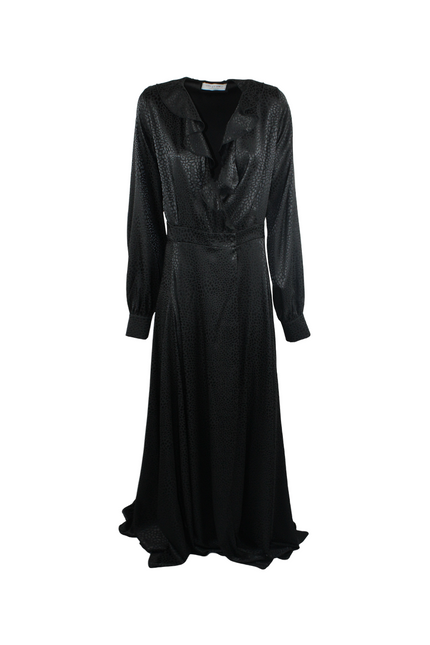 LONG WRAP DRESS WITH RUFFLES ON THE FRONT AND RHINESTONE