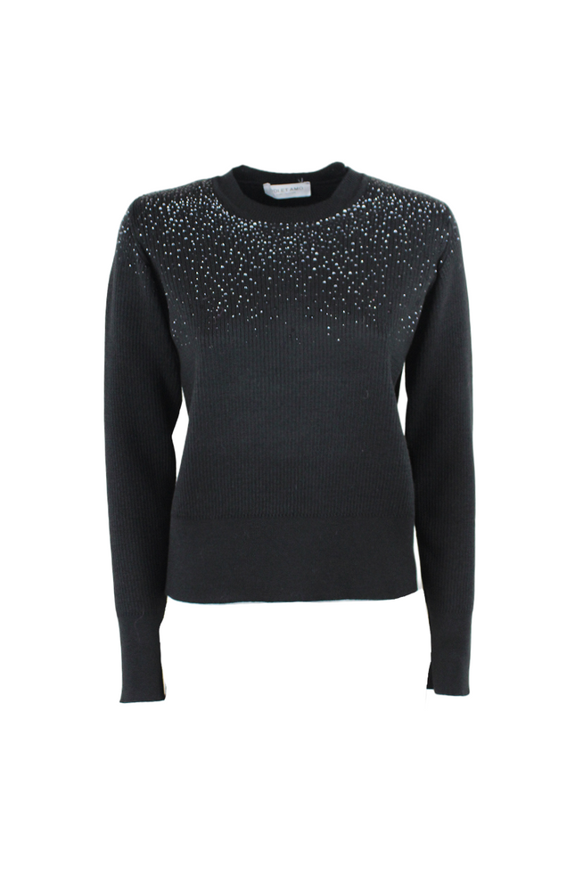 MAGLIA A COSTE APPLICAZIONE PIOGGIA STRASS SUL DAVANTI