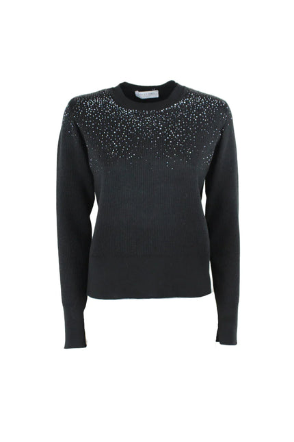 RIBBED SWEATER WITH RHINESTONE RAIN APPLICATION ON THE FRONT