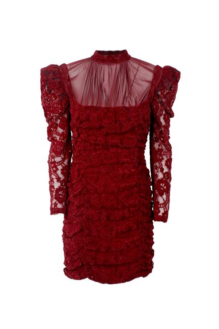 ABITO TUBINO IN PIZZO DI VELLUTO DRAPPEGGIATO CON TULLE