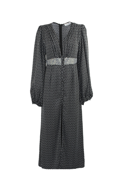 ABITO LUNGO APPLICAZIONI STRASS CON BOTTONI E SCOLLO A V