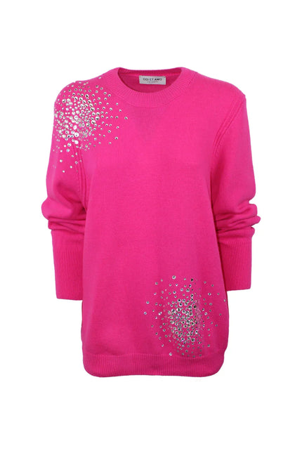 CASHMERE MIXED PULL-OVER WITH RHINESTONE APPLICATIONS