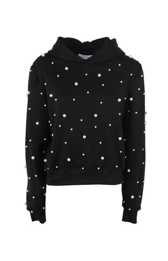 NORMAL FIT HOODIE WITH PEARL DECORATIONS