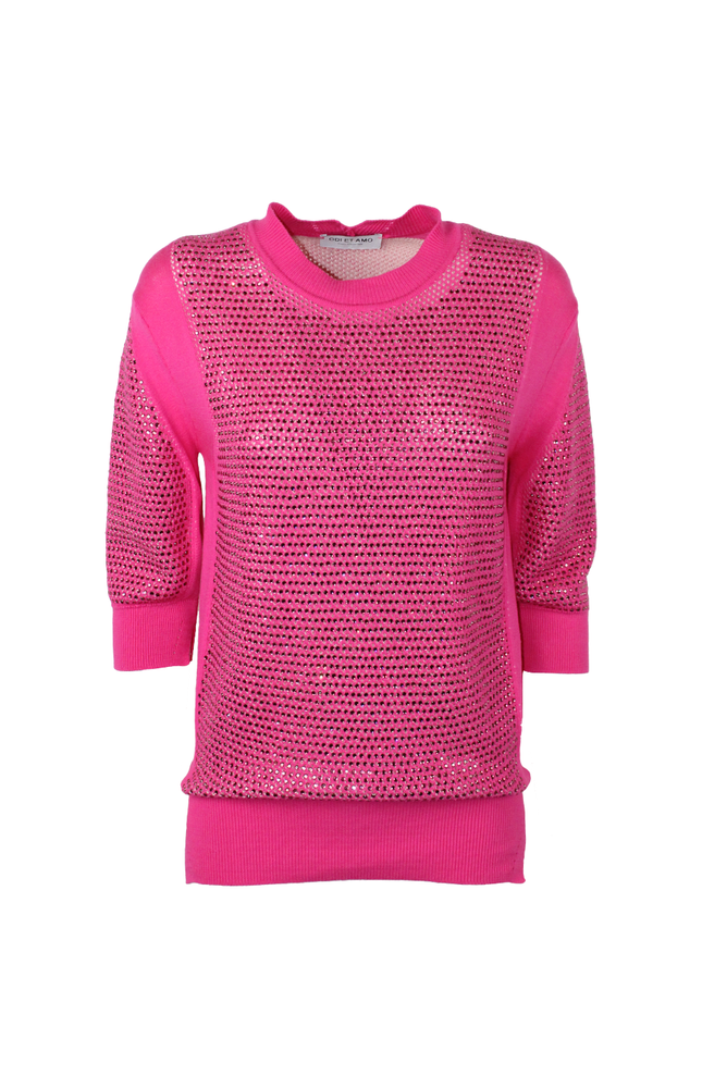 PULL‐OVER SOTTOGIACCA IN COTONE FULL STRASS CON CRISTALLI E MANICA 3/4
