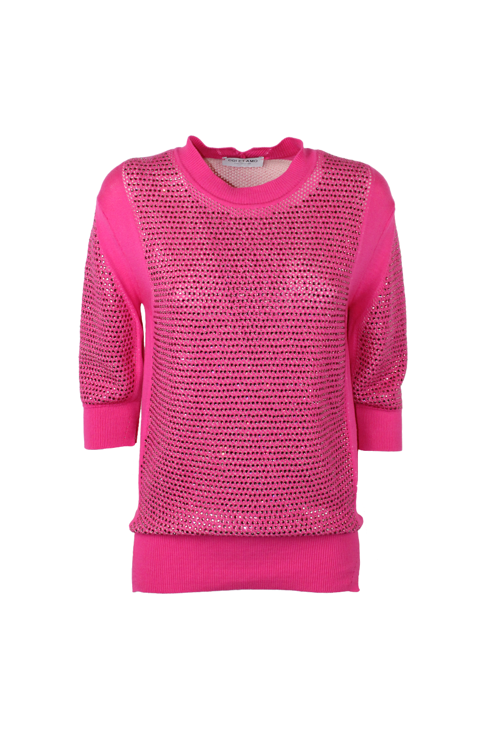 PULL‐OVER SOTTOGIACCA IN COTONE FULL STRASS CON CRISTALLI E MANICA 3/4