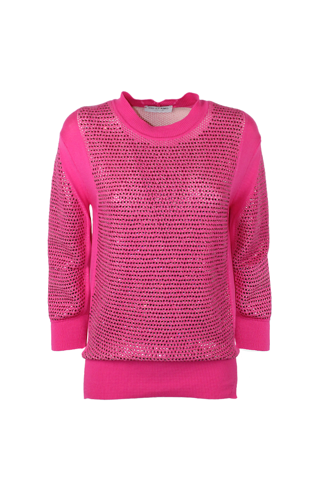 PULL‐OVER SOTTOGIACCA IN COTONE FULL STRASS CON CRISTALLI E MANICA LUNGA