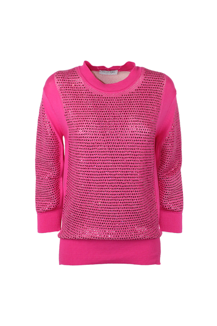 PULL‐OVER SOTTOGIACCA IN COTONE FULL STRASS CON CRISTALLI E MANICA LUNGA