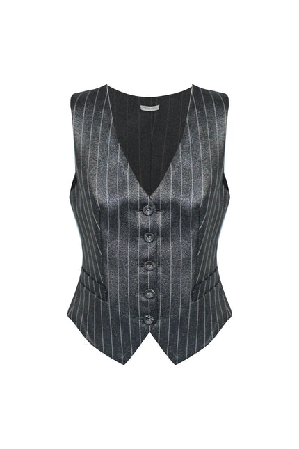 PINSTRIPED LAME SLEEVELESS
