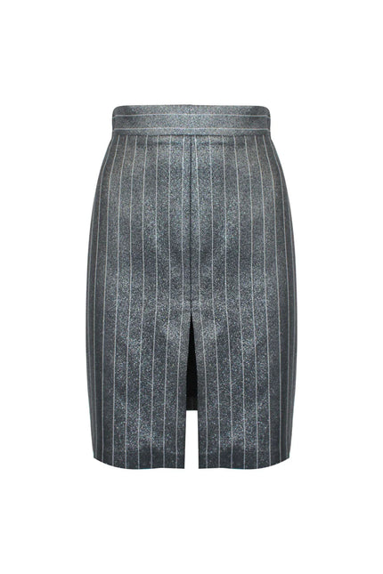 PINSTRIPED PENCIL SKIRT WITH FRONT SPLIT