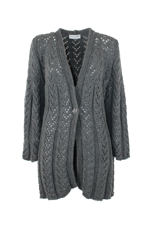 CARDIGAN TRECCIA FIT OVERSIZE IN LANA CON UN BOTTONE E TASCHE