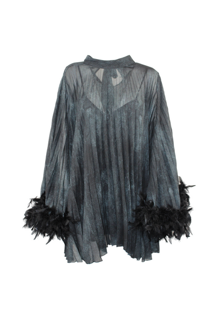 SEMI-TRANSPARENT PLEATED MINI DRESS WITH FEATHERS AND PETTICOAT