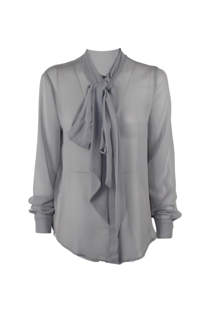 CHIFFON SHIRT WITH BOW AND TRANSPARENT EFFECTS